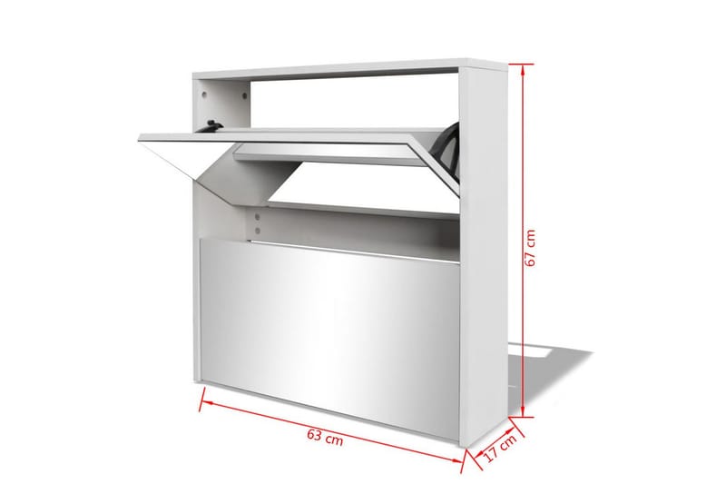 Skoskåp med 2 lådor och spegel vit 63x17x67 cm - Vit - Skoförvaring - Skoskåp