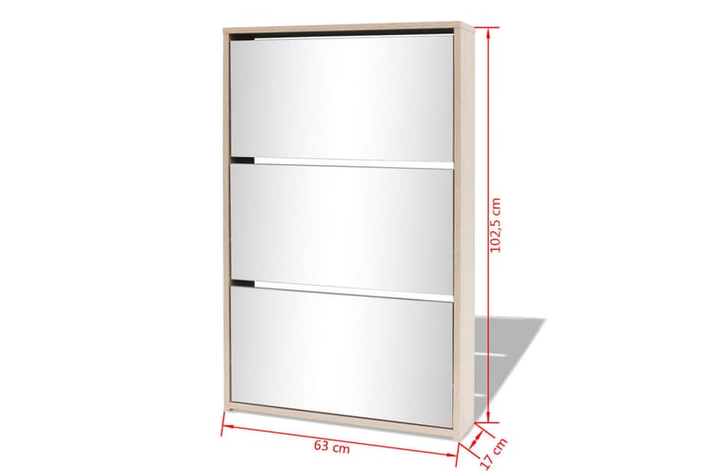 Skoskåp med 3 lådor och spegel ek 63x17x102,5 cm - Brun - Förvaring - Sko- & klädförvaring - Skoförvaring