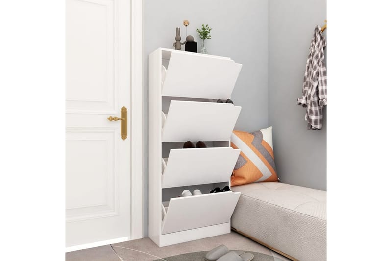 Skoskåp med 4 dörrar vit 59x24x136 cm spånskiva - Vit - Förvaring - Sko- & klädförvaring - Skoförvaring