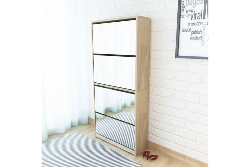 Skoskåp med 4 lådor och spegel ek 63x17x134 cm - Brun - Förvaring - Sko- & klädförvaring - Skoförvaring