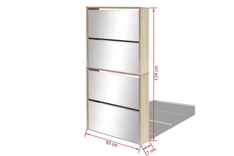 Skoskåp med 4 lådor och spegel ek 63x17x134 cm - Brun - Förvaring - Sko- & klädförvaring - Skoförvaring