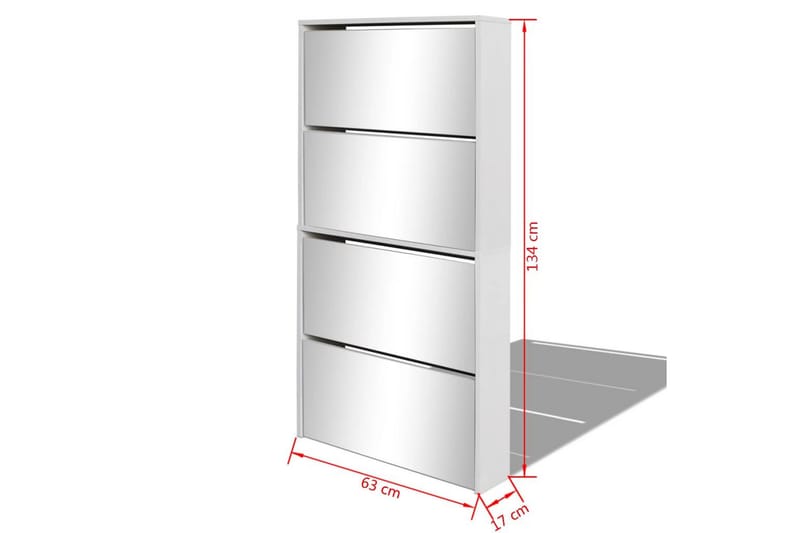 Skoskåp med 4 lådor och spegel vit 63x17x134 cm - Vit - Förvaring - Sko- & klädförvaring - Skoförvaring