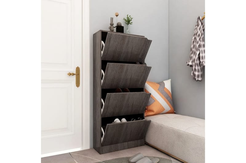 Skoskåp med 4 dörrar grå sonoma-ek 59x24x136 cm spånskiva - Grå ek - Förvaring - Sko- & klädförvaring - Skoförvaring - Skoskåp