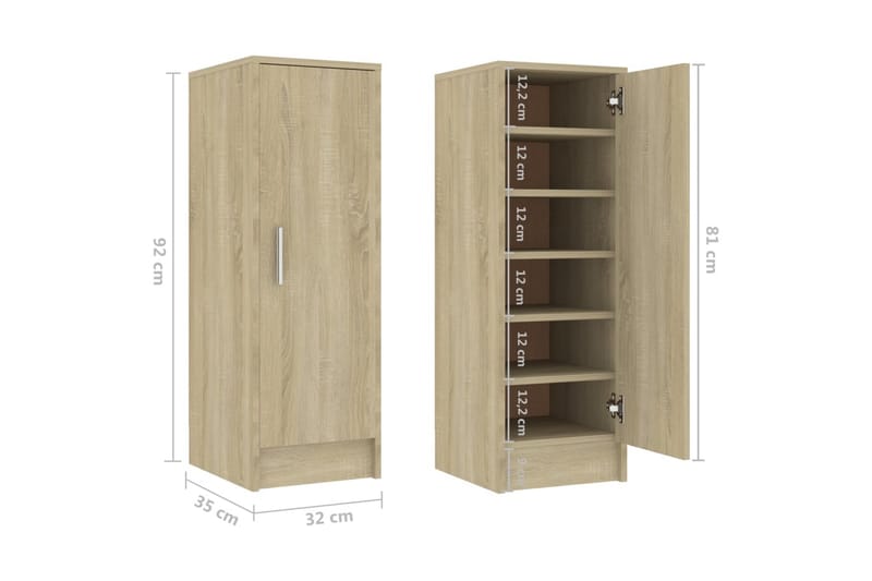 Skoskåp sonoma-ek 32x35x92 cm spånskiva - Brun - Förvaring - Sko- & klädförvaring - Skoförvaring - Skoskåp