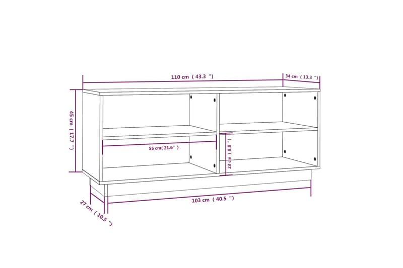 Skoskåp vit 110x34x45 cm massiv furu - Vit - Skoförvaring - Bänk med skoförvaring