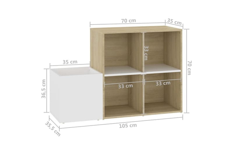 Skoskåp vit och sonoma-ek 105x35,5x70 cm spånskiva - Vit/ek - Förvaring - Sko- & klädförvaring - Skoförvaring