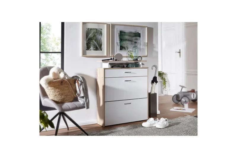 Skoskåp Wohnling Folierad spånskiva med förvaringshylla, 2 nedfällbara fack, 1 låda - Förvaring - Sko- & klädförvaring - Skoförvaring