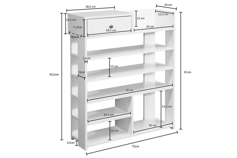 Skoskåp Wohnling Folierad spånskiva öppet rack 1 låda - Förvaring - Sko- & klädförvaring - Skoförvaring