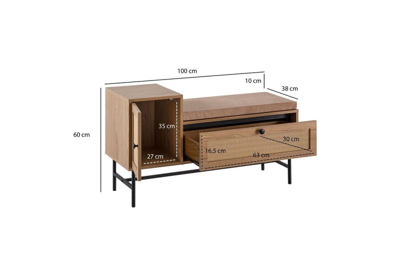 Skoskåp Wohnling Klädd Bänk Ekmönstrad Folie 1 Dörr 1 Låda - Förvaring - Sko- & klädförvaring - Skoförvaring