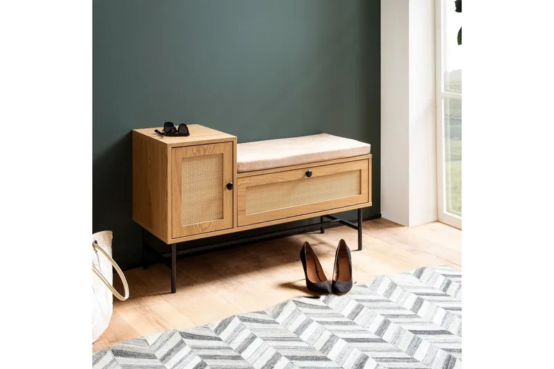 Skoskåp Wohnling Klädd Bänk Ekmönstrad Folie 1 Dörr 1 Låda - Förvaring - Sko- & klädförvaring - Skoförvaring