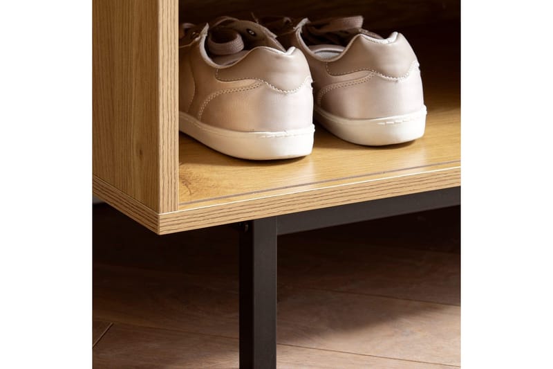 Skoskåp Wohnling Klädd Bänk med Skjutdörr Wiensk Korgmönstrad Optik Modern - Förvaring - Sko- & klädförvaring - Skoförvaring