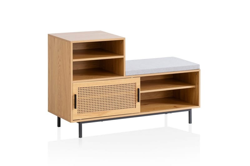 Skoskåp Wohnling Klädd Bänk med Skjutdörr Wiensk Korgmönstrad Optik Modern - Förvaring - Sko- & klädförvaring - Skoförvaring