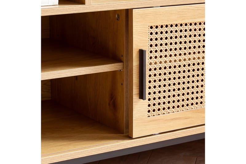 Skoskåp Wohnling Klädd Bänk med Skjutdörr Wiensk Korgmönstrad Optik Modern - Förvaring - Sko- & klädförvaring - Skoförvaring