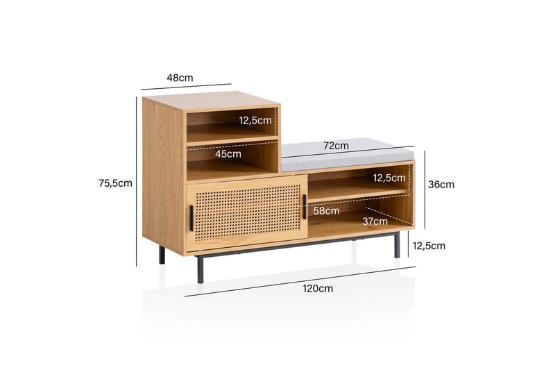 Skoskåp Wohnling Klädd Bänk med Skjutdörr Wiensk Korgmönstrad Optik Modern - Förvaring - Sko- & klädförvaring - Skoförvaring