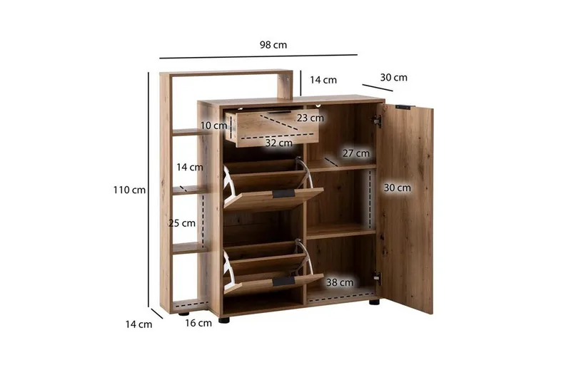 Skoskåp Wohnling Massa 2 fällbara fack för 12 par Folierad spånskiva med 1 dörrhylla - Förvaring - Sko- & klädförvaring - Skoförvaring