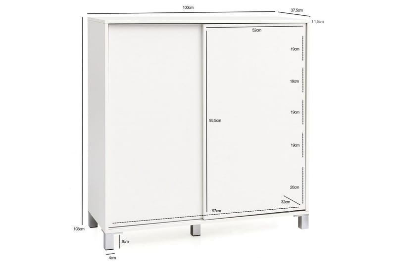 Skoskåp Wohnling melaminbelagd MDF, skjutdörrar, för 20 par Vit - Vit - Förvaring - Sko- & klädförvaring - Skoförvaring