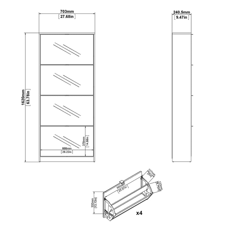 Tenor Skoskåp 4 fack 70x24x162 cm - Förvaring - Sko- & klädförvaring - Skoförvaring