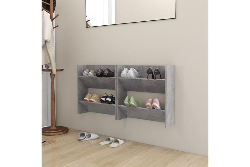 Väggmonterat skoställ 2 st betonggrå 60x18x60 cm spånskiva - Betonggrå - Förvaring - Sko- & klädförvaring - Skoförvaring