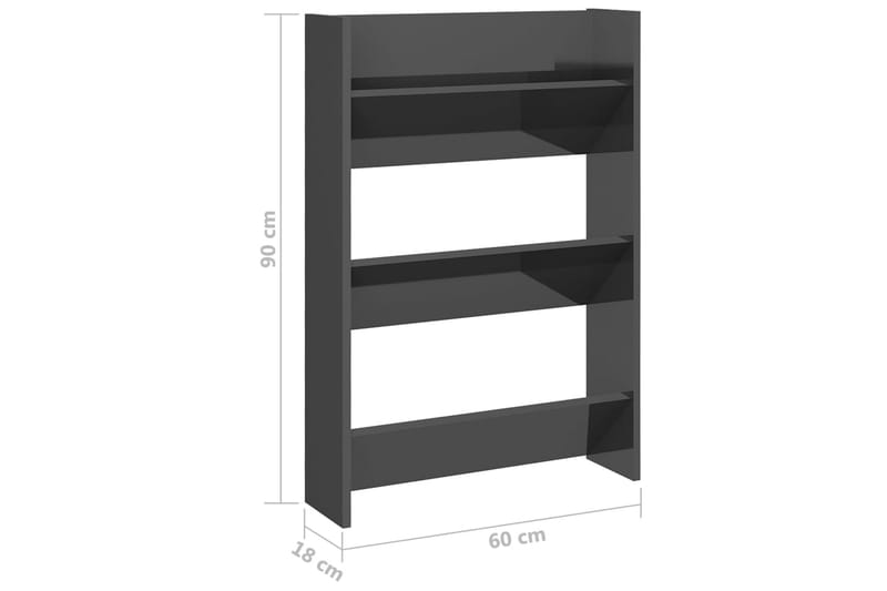 Väggmonterat skoställ 2 st grå högglans 60x18x90 cm spånskiv - Grå högglans - Förvaring - Sko- & klädförvaring - Skoförvaring