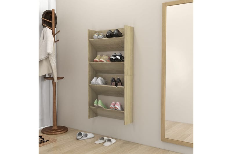 Väggmonterat skoställ 2 st sonoma-ek 60x18x60 cm spånskiva - Ek - Förvaring - Sko- & klädförvaring - Skoförvaring