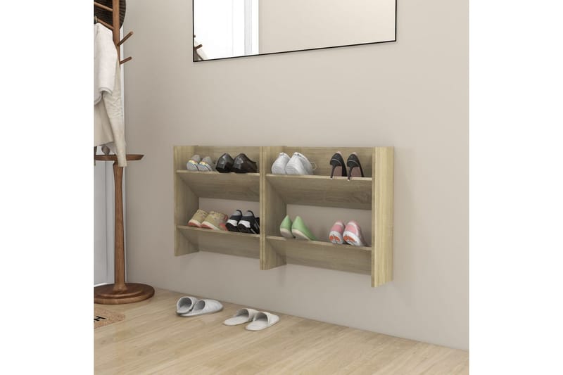 Väggmonterat skoställ 2 st sonoma-ek 60x18x60 cm spånskiva - Ek - Förvaring - Sko- & klädförvaring - Skoförvaring
