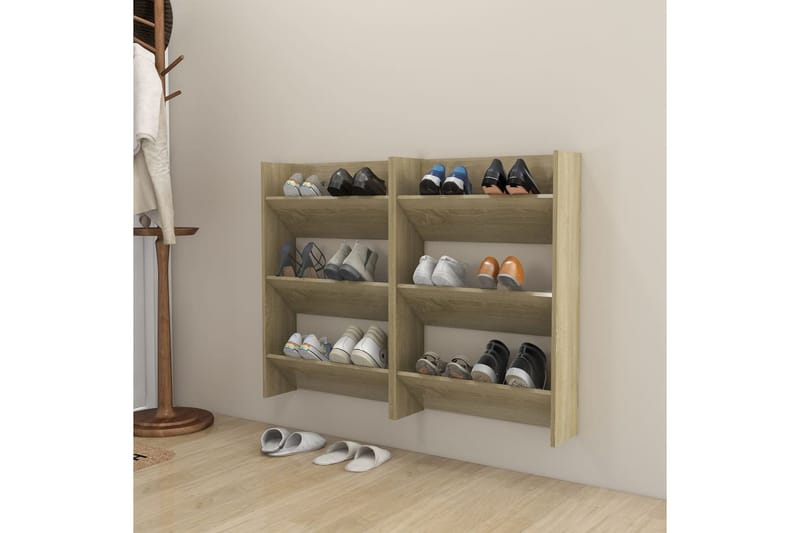 Väggmonterat skoställ 2 st sonoma-ek 60x18x90 cm spånskiva - Ek - Förvaring - Sko- & klädförvaring - Skoförvaring
