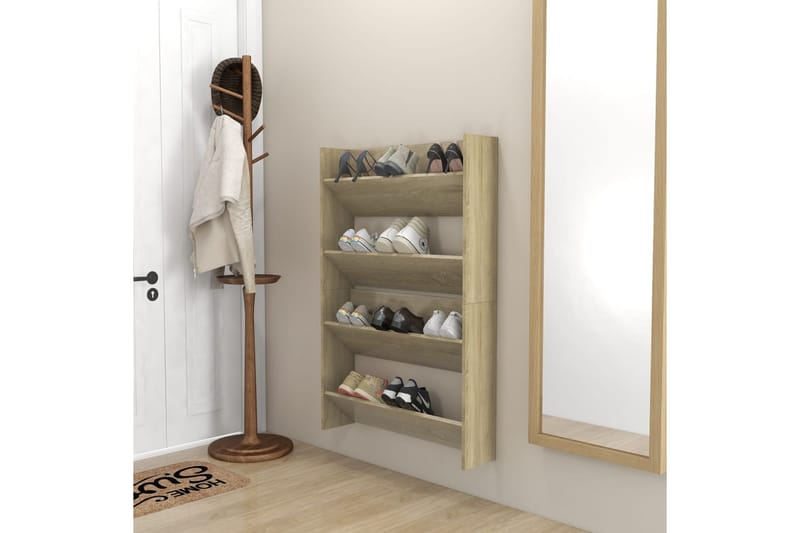 Väggmonterat skoställ 2 st sonoma-ek 80x18x60 cm spånskiva - Ek - Förvaring - Sko- & klädförvaring - Skoförvaring