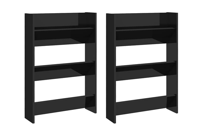 Väggmonterat skoställ 2 st svart högglans 60x18x90 cm spånsk - Svart högglans - Förvaring - Sko- & klädförvaring - Skoförvaring