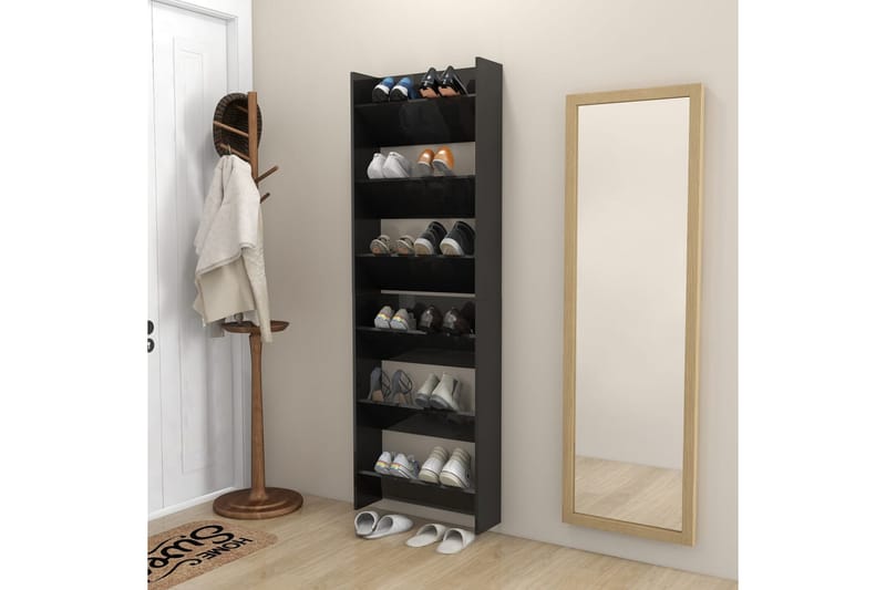 Väggmonterat skoställ 2 st svart högglans 60x18x90 cm spånsk - Svart högglans - Förvaring - Sko- & klädförvaring - Skoförvaring