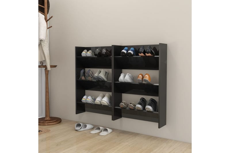 Väggmonterat skoställ 2 st svart högglans 60x18x90 cm spånsk - Svart högglans - Förvaring - Sko- & klädförvaring - Skoförvaring