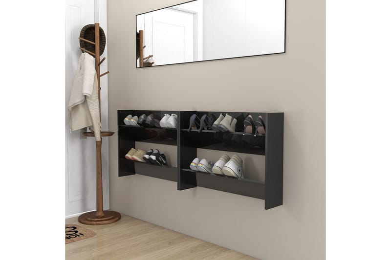Väggmonterat skoställ 2 st svart högglans 80x18x60 cm spånsk - Svart högglans - Förvaring - Sko- & klädförvaring - Skoförvaring