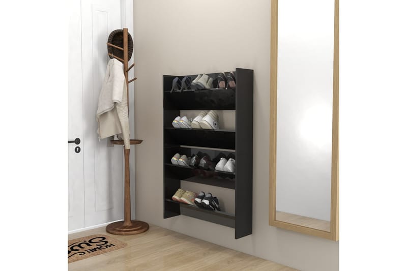 Väggmonterat skoställ 2 st svart högglans 80x18x60 cm spånsk - Svart högglans - Förvaring - Sko- & klädförvaring - Skoförvaring