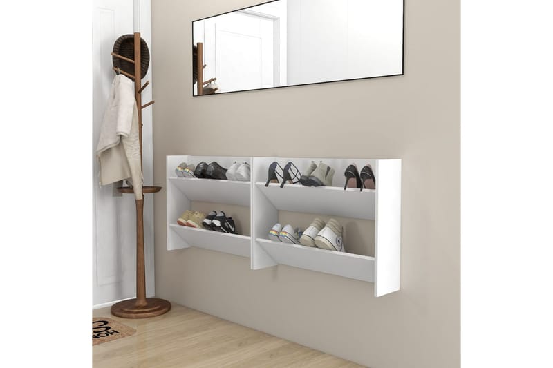 Väggmonterat skoställ 2 st vit 80x18x60 cm spånskiva - Vit - Förvaring - Sko- & klädförvaring - Skoförvaring