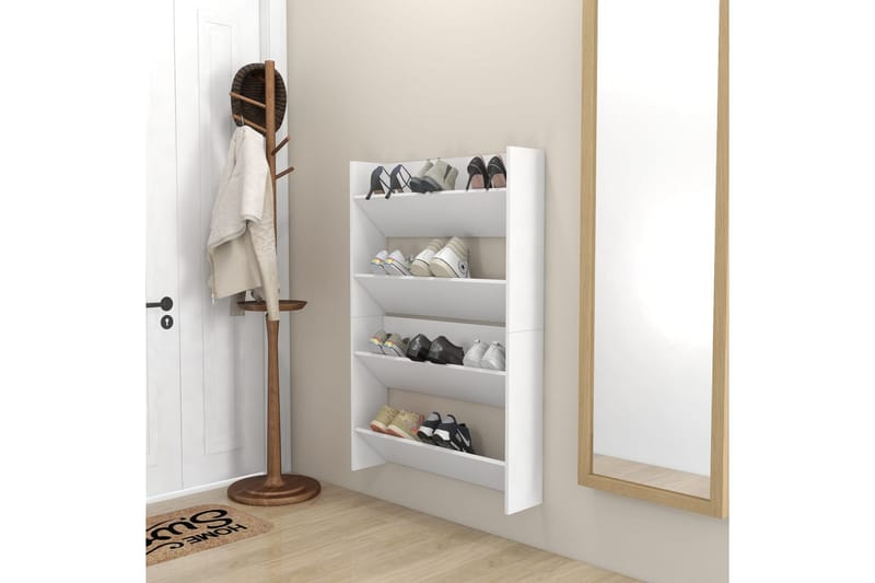 Väggmonterat skoställ 2 st vit 80x18x60 cm spånskiva - Vit - Förvaring - Sko- & klädförvaring - Skoförvaring