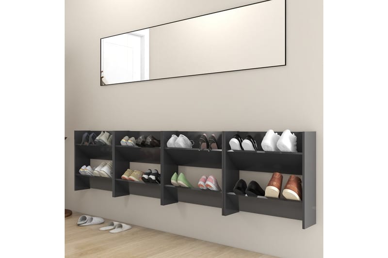 Väggmonterat skoställ 4 st grå 60x18x60 cm spånskiva - Grå - Förvaring - Sko- & klädförvaring - Skoförvaring