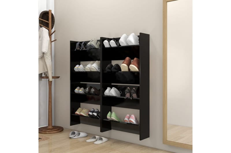 Väggmonterat skoställ 4 st svart 60x18x60 cm spånskiva - Svart - Förvaring - Sko- & klädförvaring - Skoförvaring