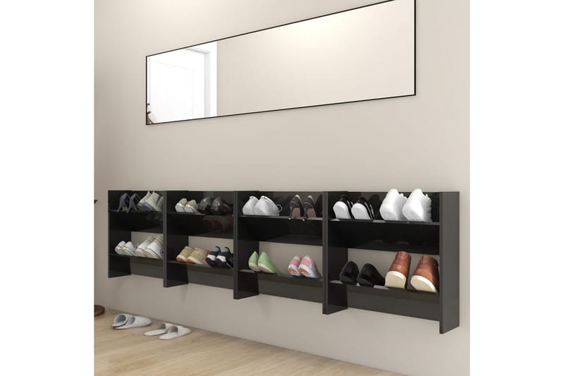 Väggmonterat skoställ 4 st svart högglans 60x18x60 cm spånsk - Svart högglans - Förvaring - Sko- & klädförvaring - Skoförvaring