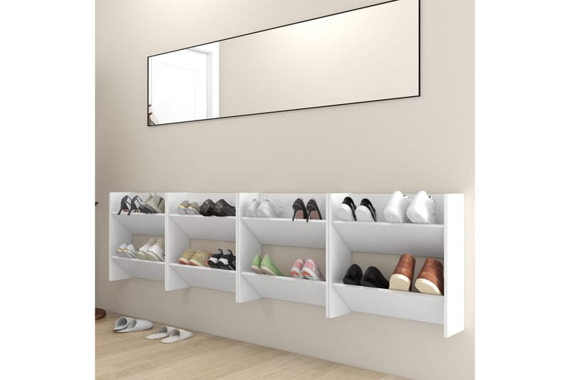 Väggmonterat skoställ 4 st vit 60x18x60 cm spånskiva - Vit - Förvaring - Sko- & klädförvaring - Skoförvaring