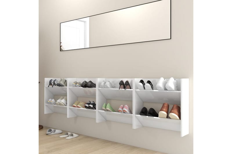 Väggmonterat skoställ 4 st vit högglans 60x18x60 cm spånskiv - Vit högglans - Förvaring - Sko- & klädförvaring - Skoförvaring