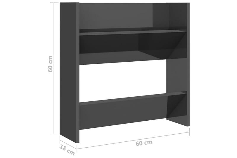 Väggmonterat skoställ grå högglans 60x18x60 cm spånskiva - Grå högglans - Förvaring - Sko- & klädförvaring - Skoförvaring