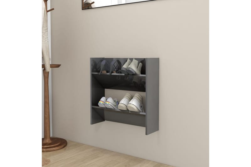 Väggmonterat skoställ grå högglans 60x18x60 cm spånskiva - Grå högglans - Förvaring - Sko- & klädförvaring - Skoförvaring