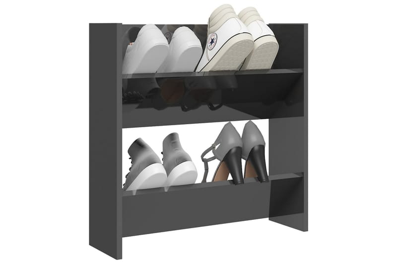 Väggmonterat skoställ grå högglans 60x18x60 cm spånskiva - Grå högglans - Skoförvaring - Skohylla & skoställ