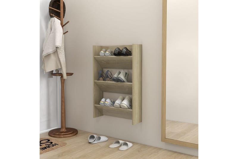 Väggmonterat skoställ sonoma-ek 60x18x90 cm spånskiva - Ek - Förvaring - Sko- & klädförvaring - Skoförvaring