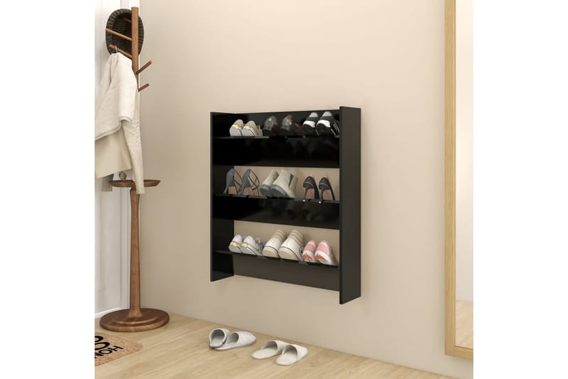 Väggmonterat skoställ svart 80x18x90 cm spånskiva - Svart - Förvaring - Sko- & klädförvaring - Skoförvaring