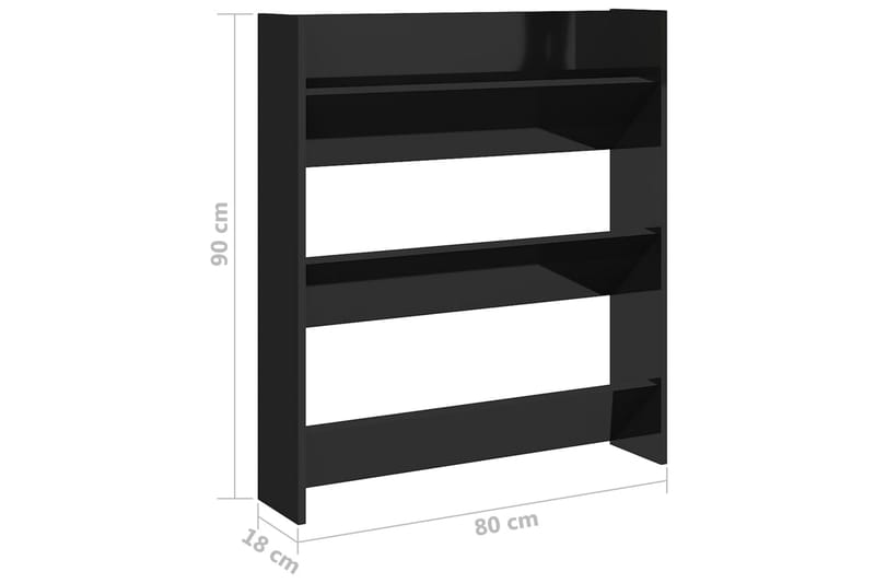 Väggmonterat skoställ svart högglans 80x18x90 cm spånskiva - Svart högglans - Förvaring - Sko- & klädförvaring - Skoförvaring