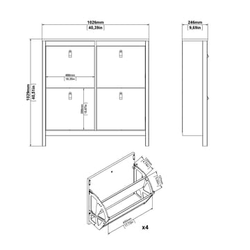Vallvidera Skoskåp med 4 fack 103x25x103 cm - Förvaring - Sko- & klädförvaring - Skoförvaring