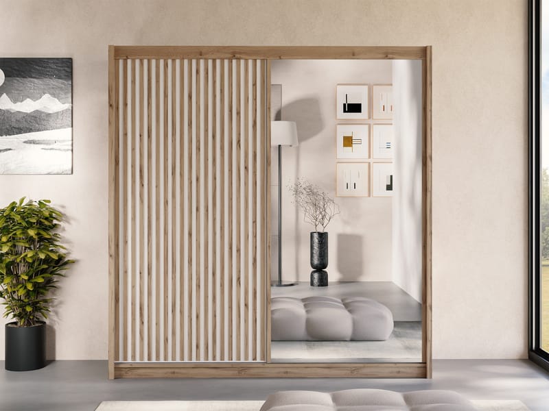 Swanley Garderob med Spegel 203x215 cm - Brun/Vit - Förvaring - Sko- & klädförvaring - Garderober & garderobssystem