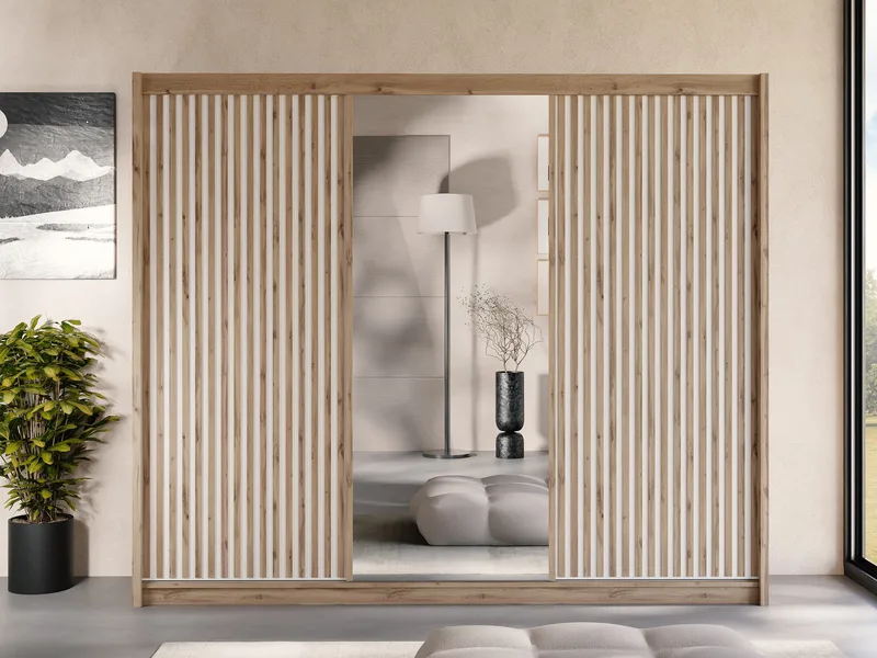 Swanley Garderob med Spegel 250x215 cm - Brun/Vit - Förvaring - Sko- & klädförvaring - Garderober & garderobssystem