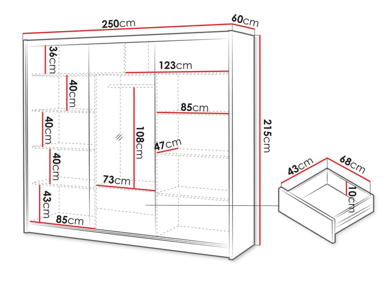 Swanley Garderob med Spegel 250x215 cm - Brun/Vit - Förvaring - Sko- & klädförvaring - Garderober & garderobssystem