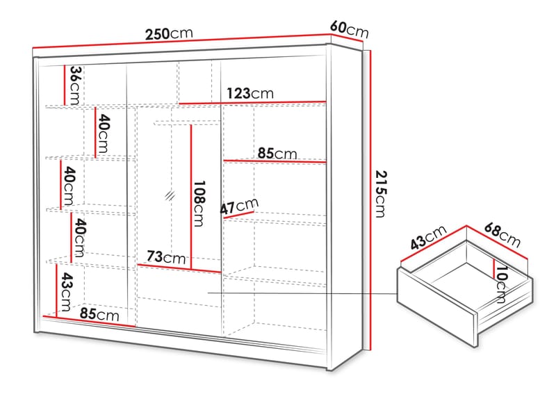 Swanley Garderob med Spegel 250x215 cm - Brun/Vit - Förvaring - Sko- & klädförvaring - Garderober & garderobssystem
